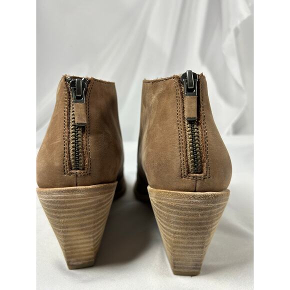 EILEEN FISHER NELSON Tan TUMBLED LEATHER SPLIT OPEN FRONT ANKLE BOOTIES Sz 9.5 - Picture 3 of 9